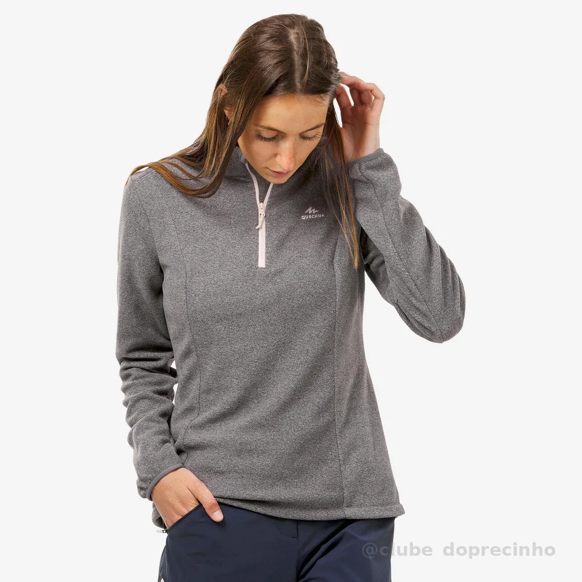 Blusa Feminina de Trilha Fleece MH100 Quechua Cinza