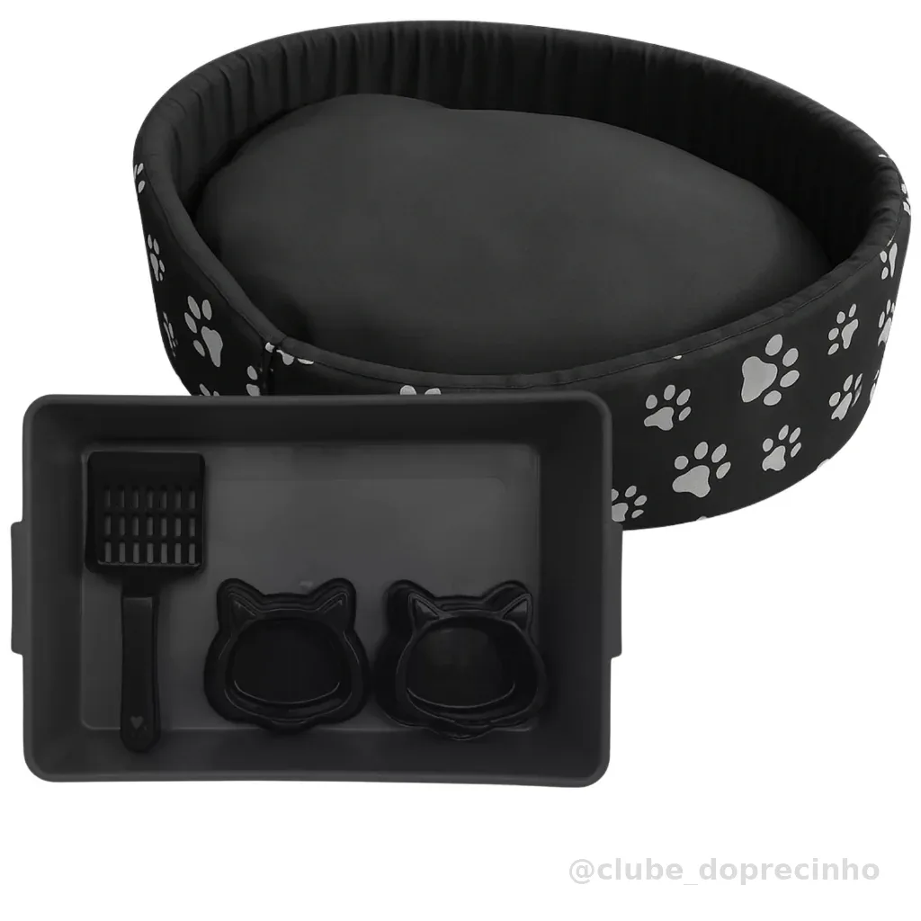 Cama para Gato Europa Lávável + Caixa de Areia Completa 4 Peças