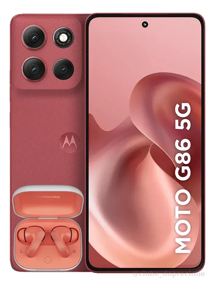 Smartphone Motorola Moto G86 5g + Moto Buds - 256gb 8gb Ram+16gb Ram Boost, Tela 1.5k Poled, 50mp Sony Camera Ois Moto Ai, Videos Em 4k, Ip68 + Ip69 - Vermelho