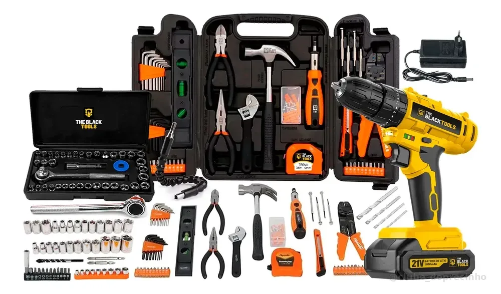 Kit De Ferramentas 169 Peças + Parafusadeira Furadeira 21v