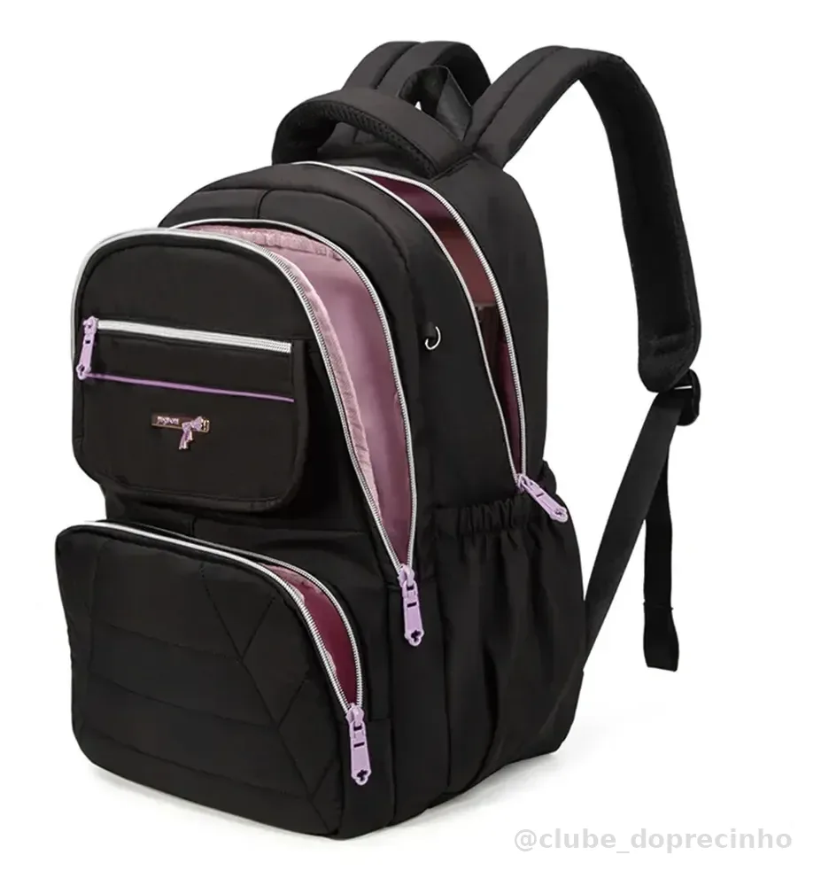 Mochila Feminina Escolar Reforçada Para Notebook Preta Preto