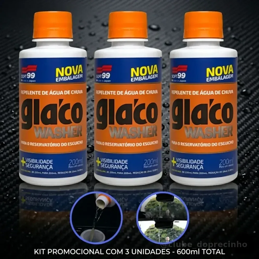 Kit 3 Glaco Washer 200ml Soft99 Aditivo Repelente Agua Chuva