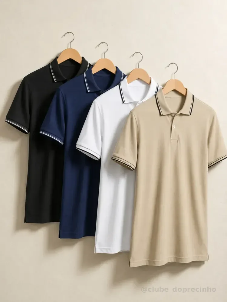 Kit 4 Camisa Gola Polo Piquet Masculina Slim Casual Algodão Multicolorido G Liso