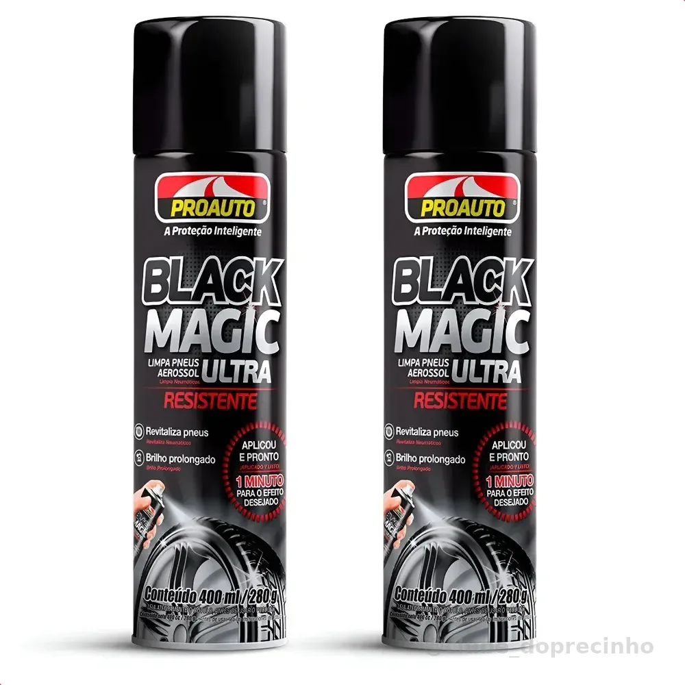 Kit 2 Limpa Pneus Aerossol Black Magic Proauto 400ml Pretinho