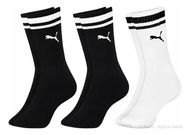 Kit 3 Pares Meias Puma Cano Alto Longo Confortável Original