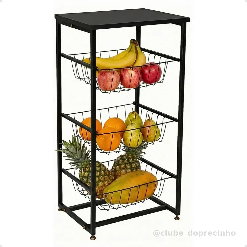 Fruteira De Chão Em Aço Cozinha Mesa Bebedouro Microondas Preto/preto