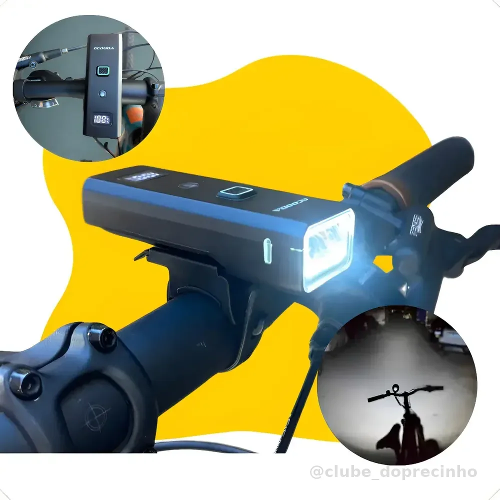 Farol Bike Led Potente Lanterna Recarregável Medidor Digital Preto