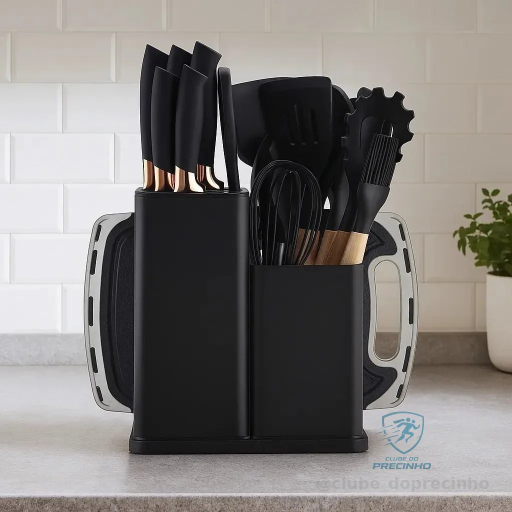 19 Peças Kit Utensilios Cozinha Tábua Em Silicone Espátula