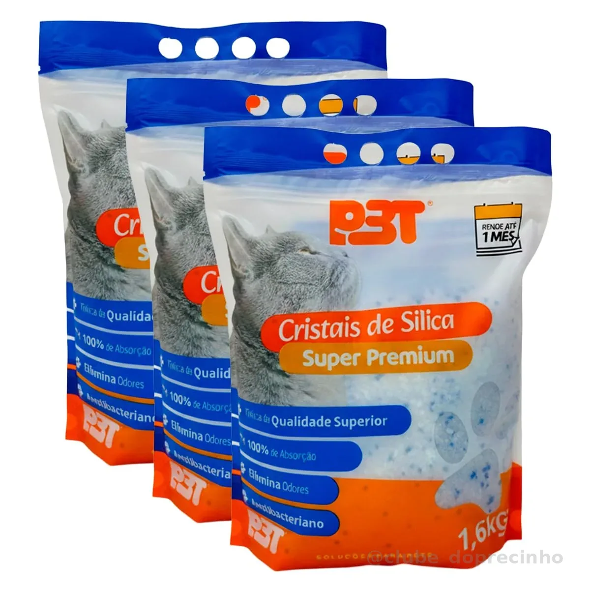 Areia Sanitária de Gato Cristais Sílica GROSSA 4,8kg 3UN P3T