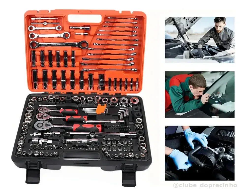 Kit de Ferramentas Inova Cases 151 Peças Profissional, para Reparos Mecânicos com Maleta Preta
