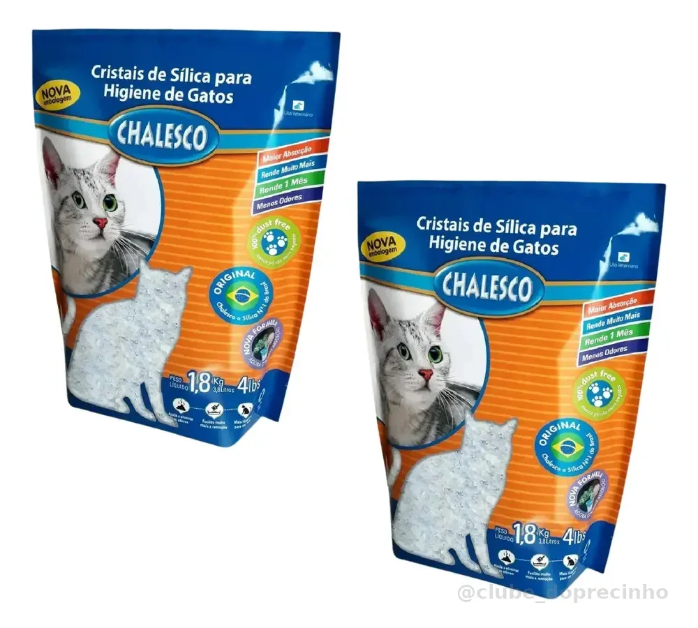 Kit 2 Areia Gato Sílica Grossa Premium 1,8kg Chalesco