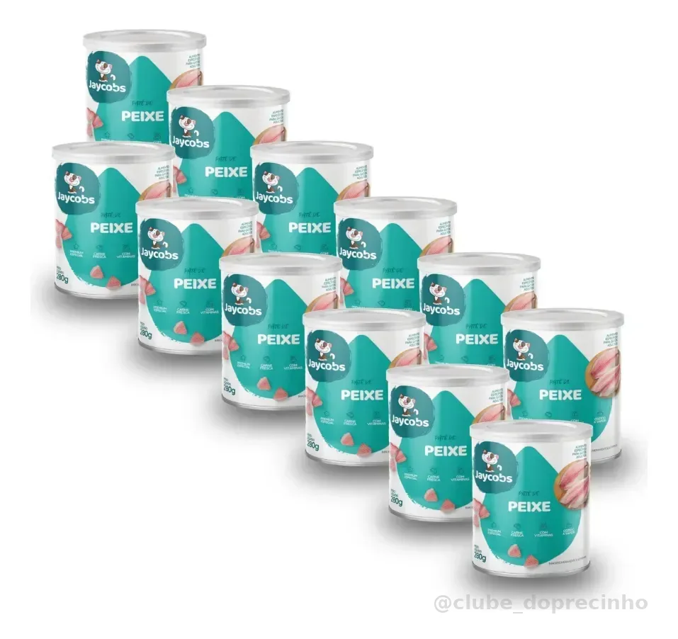 12 Ração Úmida Natural Lata Jaycobs Patê Peixe Gatos 280g