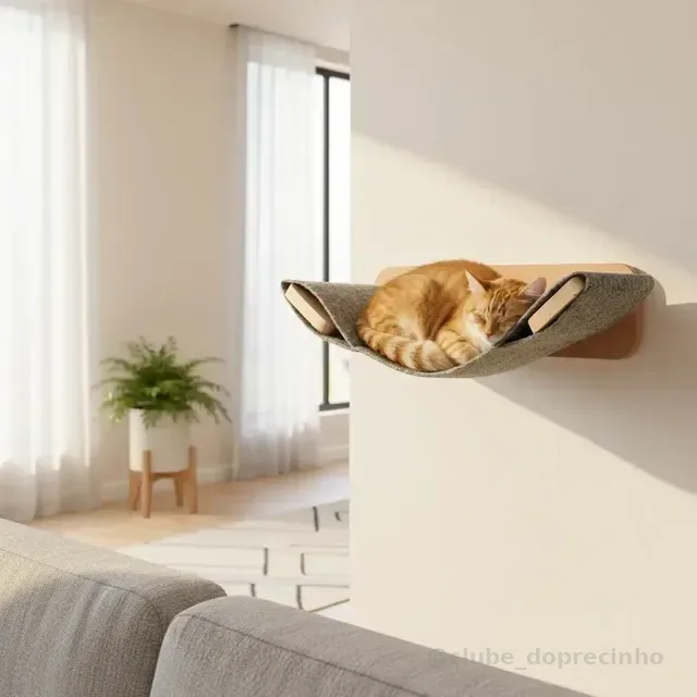 Rede Gatos Com Carpete Eles Amam Para Descanso C Kit Fixação