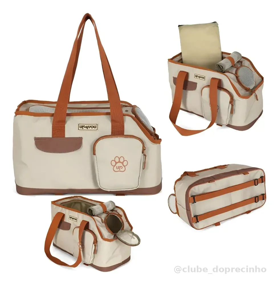 Bolsa Pet Transporte Viagem Avião Bordo Carro Cachorro Gato Bege