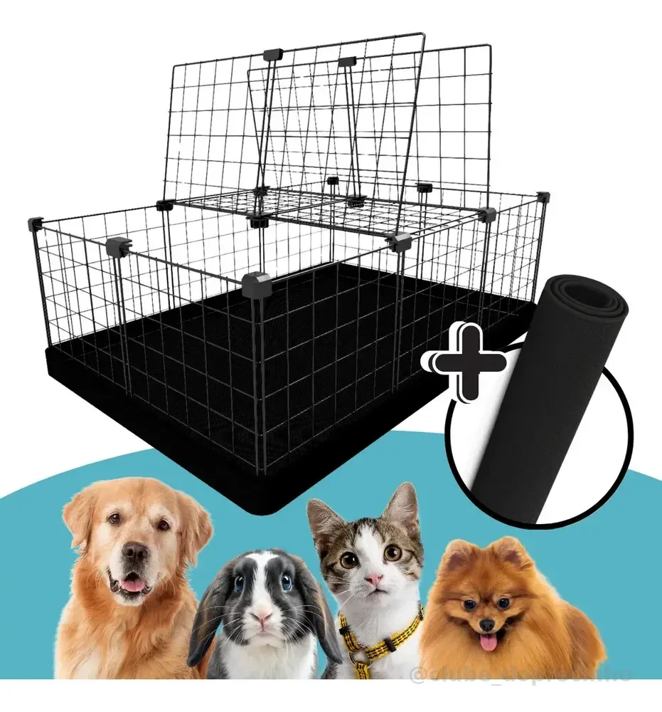 Gaiola Pet Com Tampa 120x80 Kit 2 Tapetes Higiênicos Coelhos Preto