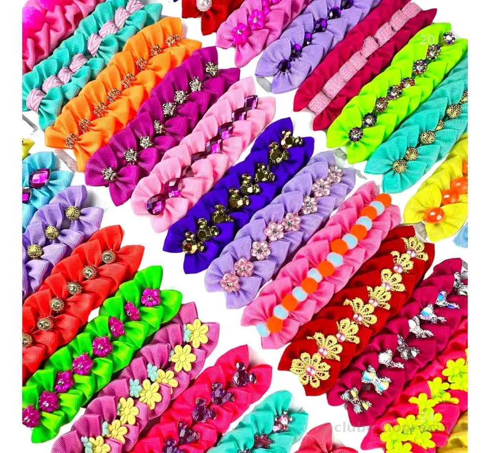 Laços Luxo Pet 100 Un Médio Banho Tosa Lacinhos Para Cachorr Multicoloridas Cores Lisas