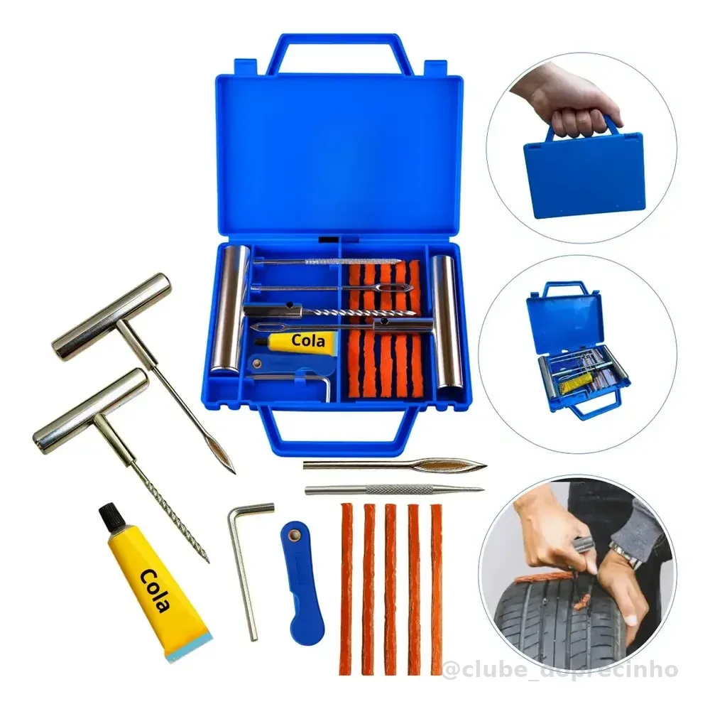 Kit Remendo Metal Reparo Macarrão Pneu Carro Moto C/ Maleta