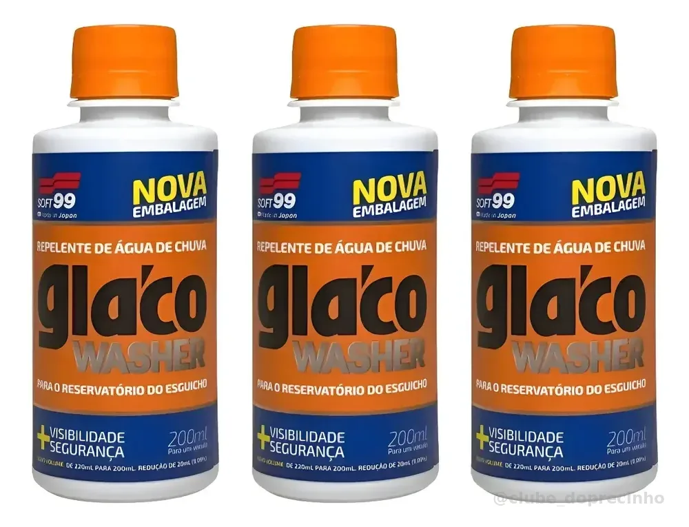 Kit 3 Glaco Washer Limpador Parabrisa Aditivo Repelente Agua