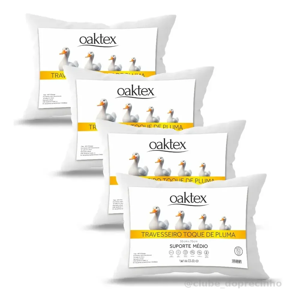 Kit 4 Travesseiros Oaktex 50x70 Antialérgico Fibra Siliconada Branco