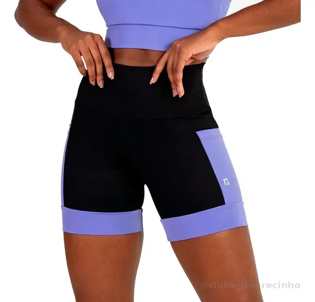 Shorts Feminino Cintura Alta Com Bolsos Academia Corrida