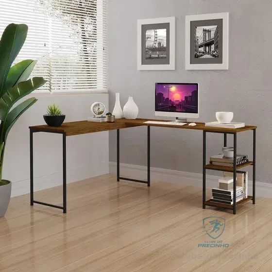 Escrivaninha Mesa Office Estilo Industrial L Com Prateleiras