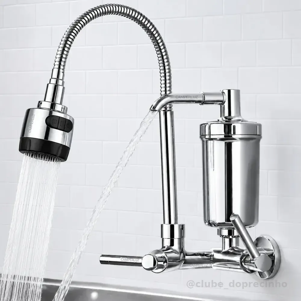 Torneira Gourmet Luxo Com Filtro Puficador Flexível Cozinha Parede 2 Jatos Cor Cromada - Marca Camperluz