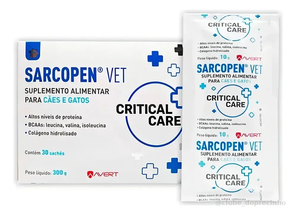 Sarcopen Vet Suplemento Cães Gatos 30 Sachês Avert Proteína BCAAs