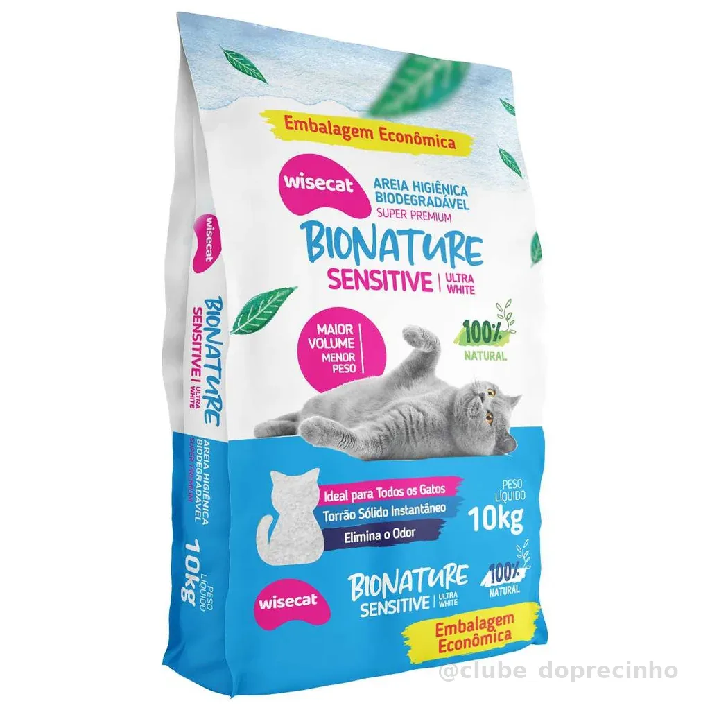 Areia Higiênica Biodegradável Para Gatos Bionature Sensitive 10kg