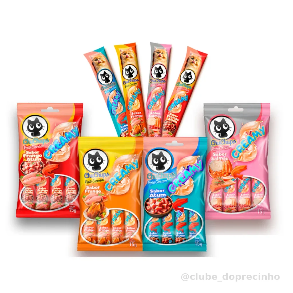 Petisco Para Gatos ChuChups Cream 1 cartela com 4 tubos de 15g Tipo Churu e Truly