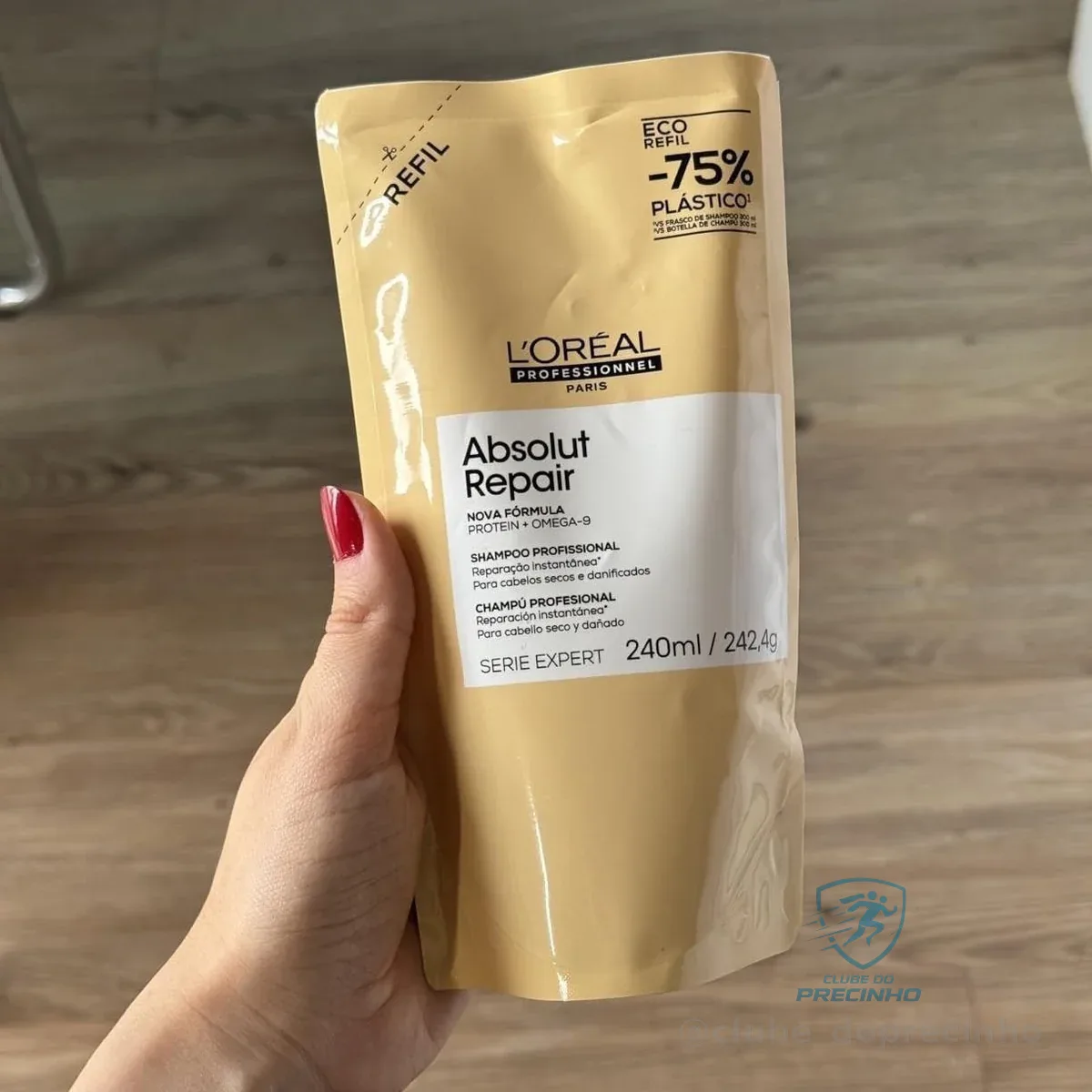 L'Oréal Professionnel Serie Expert Absolut Repair, Shampoo Reconstrutor para Cabelos Danificados e Finos Refil com Quinoa Dourada, Reparação Profunda e Brilho Intenso 240ml