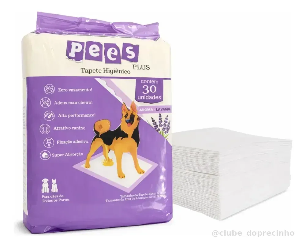 Tapete Higiênico Para Cães Pees Plus 30 Un 80x60cm Lavanda