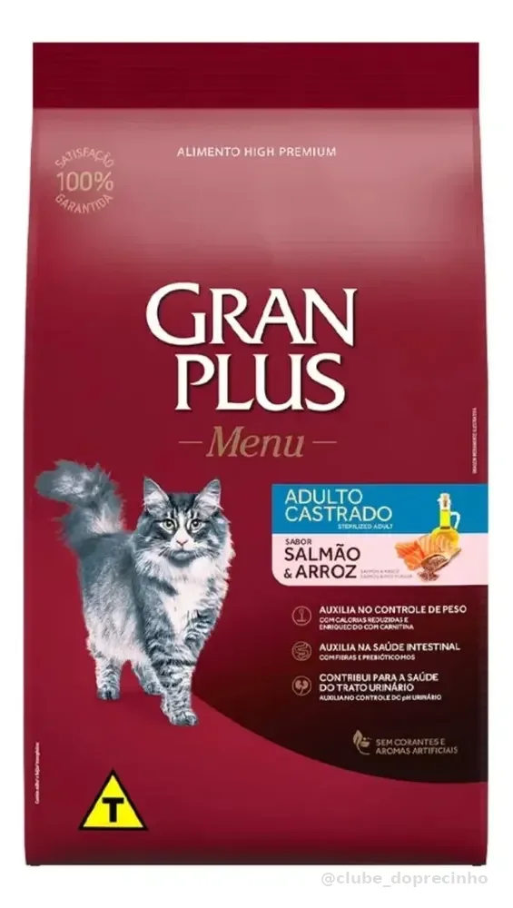 Alimento Gran Plus Menu Castrados para gato adulto sabor salmão y arroz de 10.1 kg