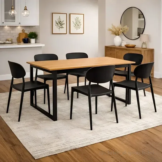 Conjunto Mesa Jantar Cozinha Retangular Industrial 6 Lugares