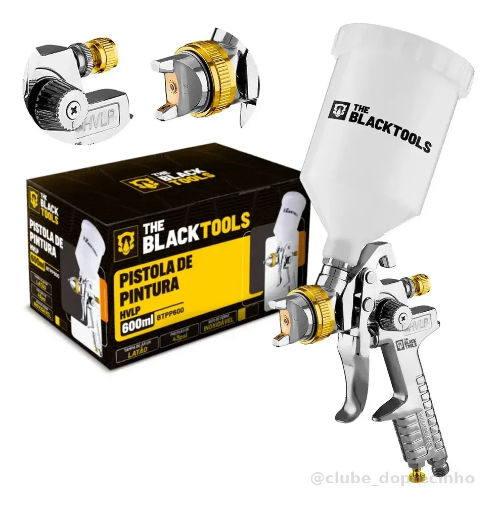 Pistola De Pintura Profissional Automotiva Alta Pressão Hvlp 600ml Btpp600 The Black Tools