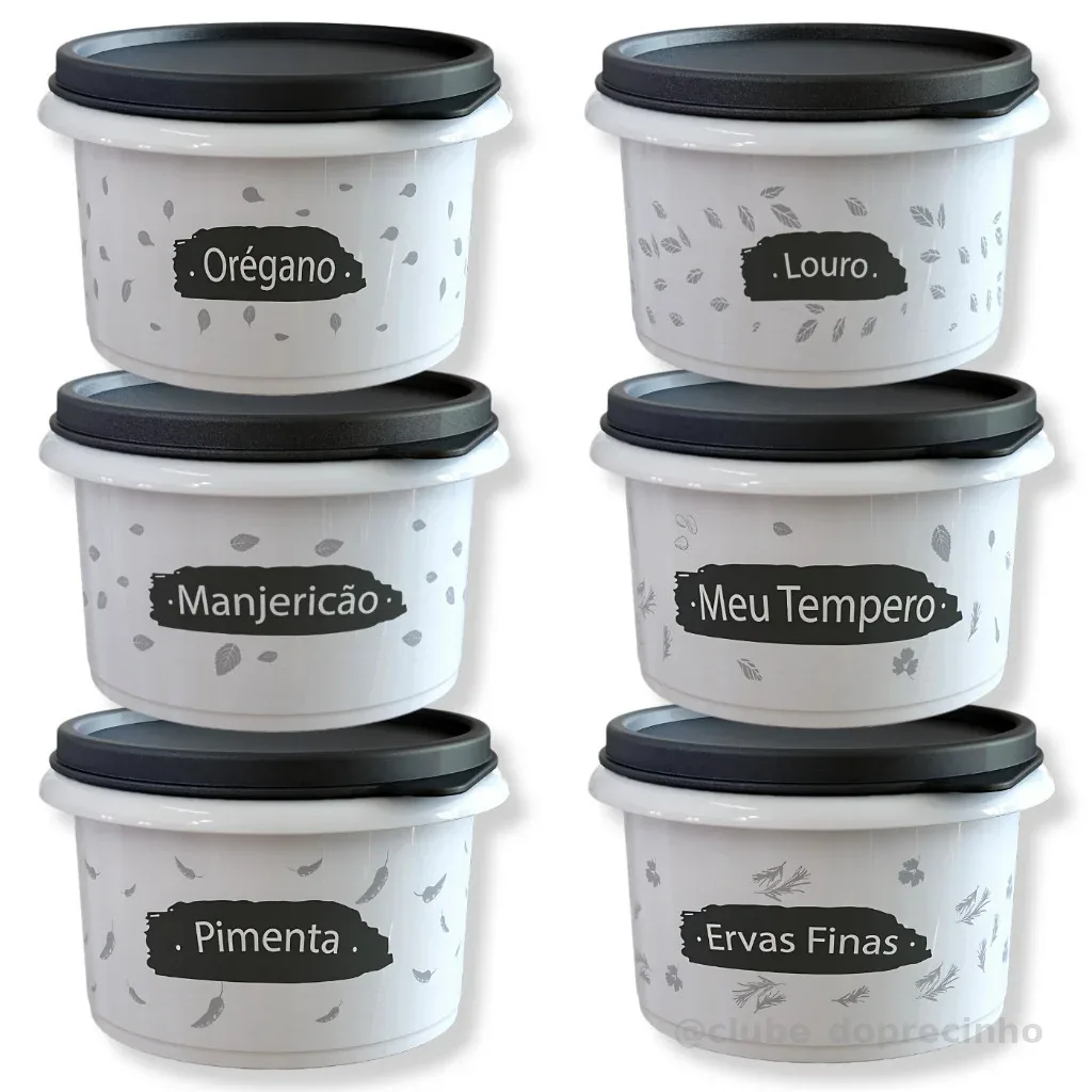 Kit 6 Potes Porta Temperos 180ml Herméticos Tampa Vedação Reforçada Empilhável Material Premium