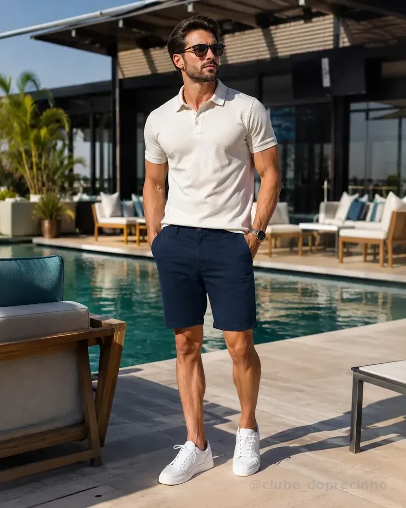 Bermuda Masculina Polo Wear Sarja Esporte Fino Azul-escuro 44