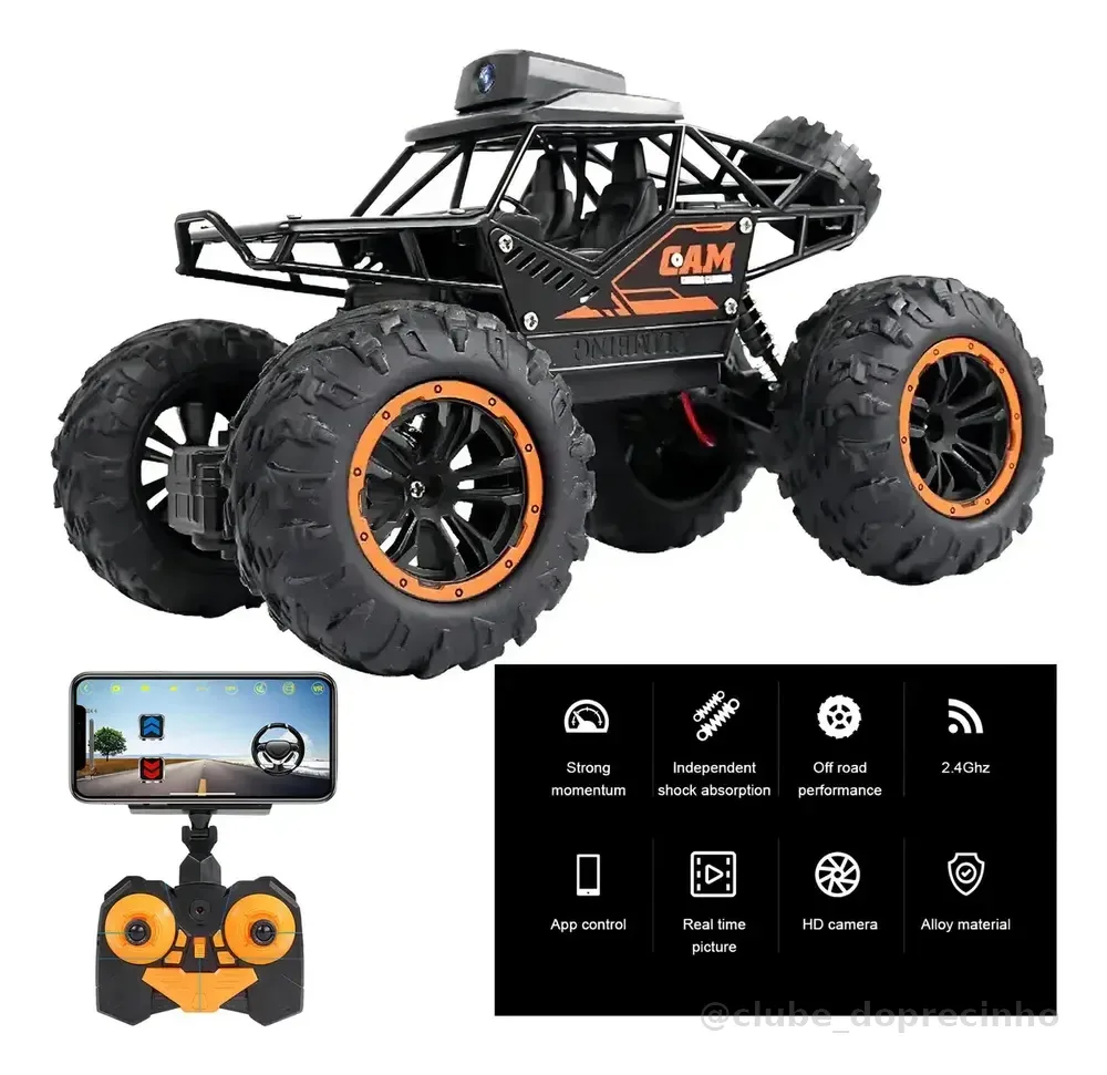 Carrinho controle remoto 4x4 Climbing Cheerwing Jipe câmera wifi off road foto filma cor preto