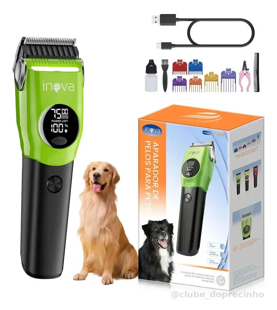 Máquina de Tosa Profissional Sem Fio para Cães e Gatos – Silenciosa e Recarregável