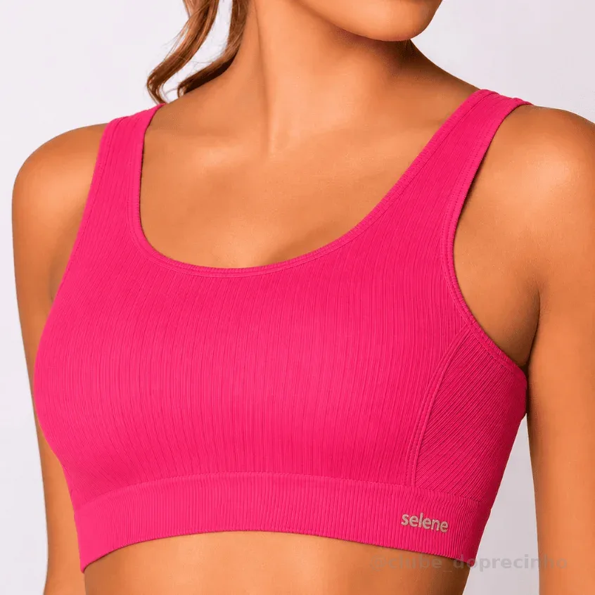 Top Feminino Selene Pink P Sem Bojo Sem Costura Alta Sustentação Fitness Confortável Academia