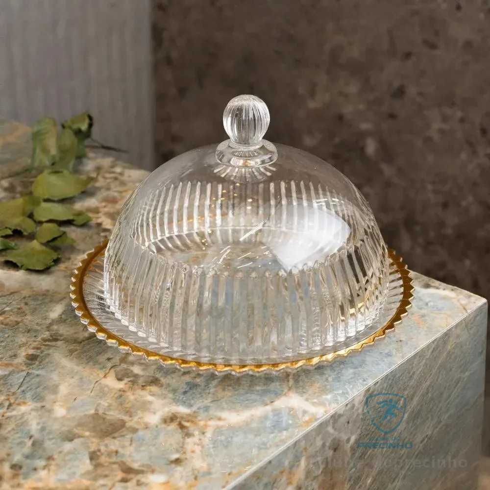 Queijeira Wolff Imperatriz De Cristal Fio De Ouro 20cm Incolor