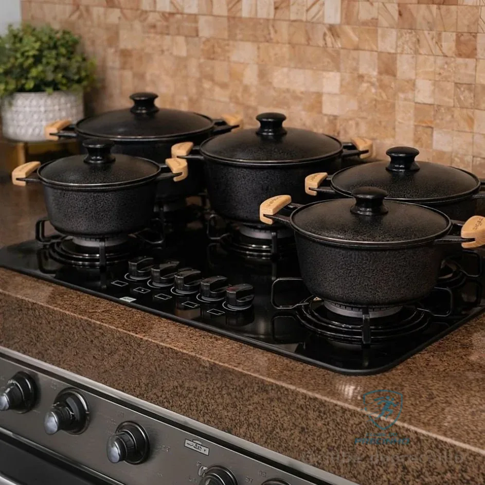 Jogo De Panela Alumínio Fundido Batido Grosso Preto 5 Peças