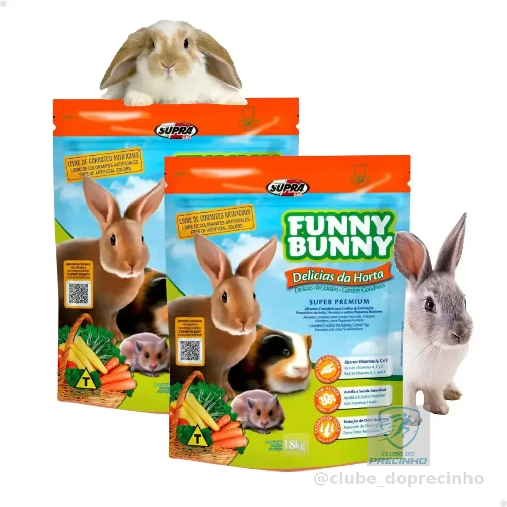 2 Ração Funny Bunny Delicia Da Horta 1,8kg Coelho E Roedores