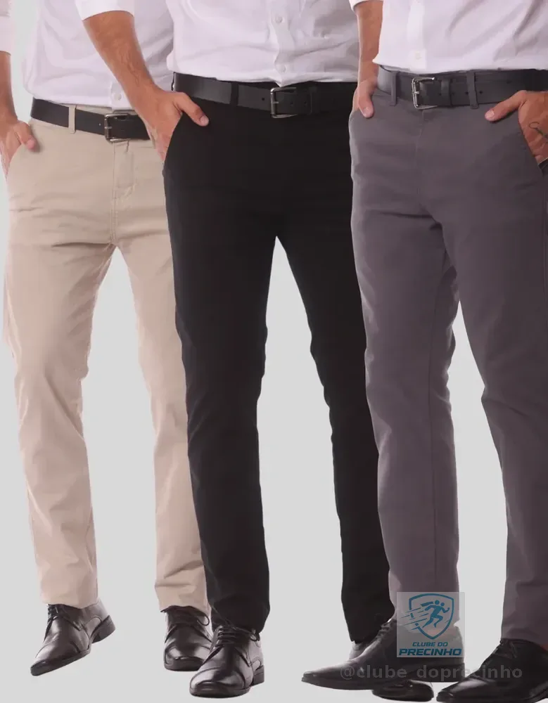 Kit 3 Calça Masculina Sarja Slim Alfaitaria Esporte Fino Preto-bege-chumbo 36