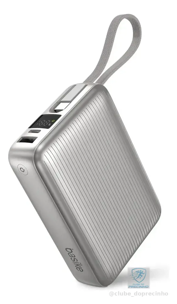 Carregador Portátil Basike 20000mAh PD 45W com Cabo USB-C Integrado para iPhone e Samsung
