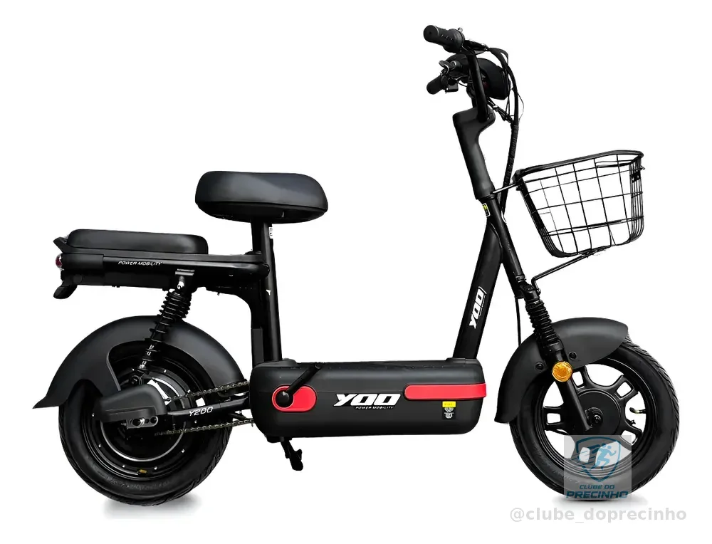 Bicicleta Elétrica Yoo Mobility Y-200 Aro 2025 Preto/Vermelho 350W