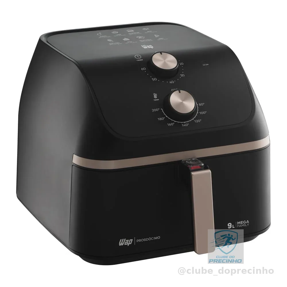 WAP Fritadeira Air Fryer MEGA FAMILY 9 Litros com Cesto Amplo e Circulação de Ar 360°, Timer Sonoro 1900W 127V