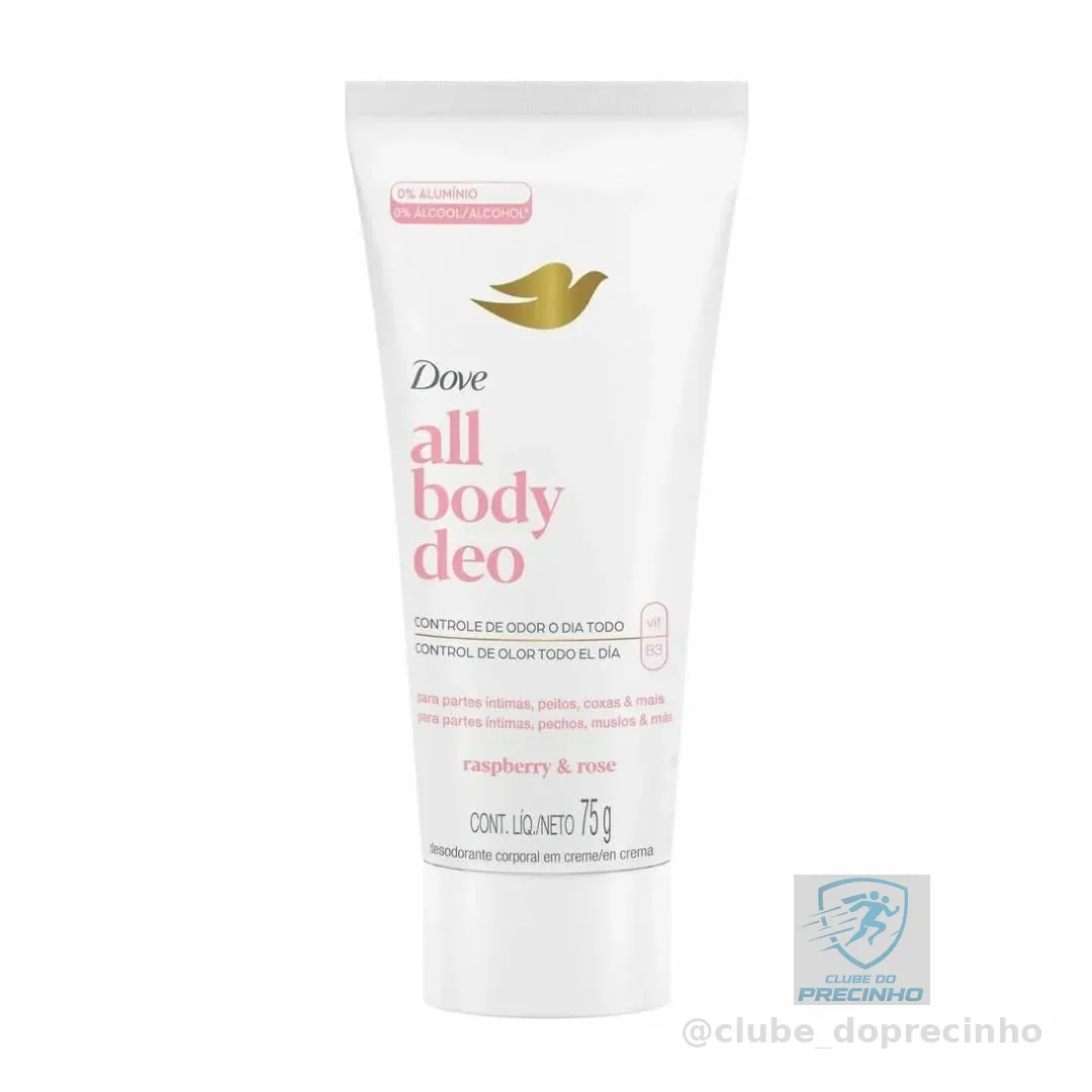 Dove All Body, Desodorante Corporal Em Creme, Para o Corpo Todo, Framboesa e Rosa 75g