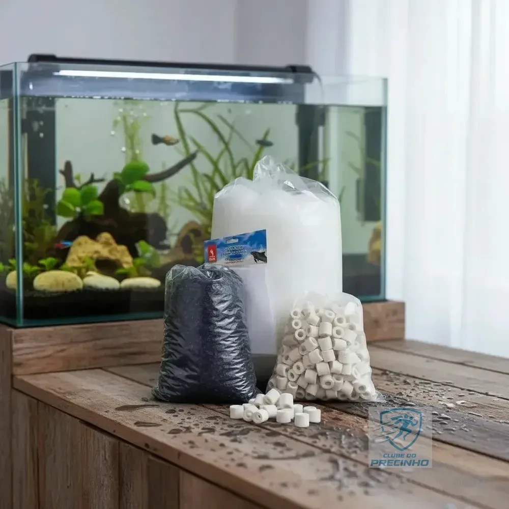 Kit Mídias Filtragem 1kg Cerâmica, 1kg Carvão ativado 1m Perlon + 2 bolsas para aquario lago