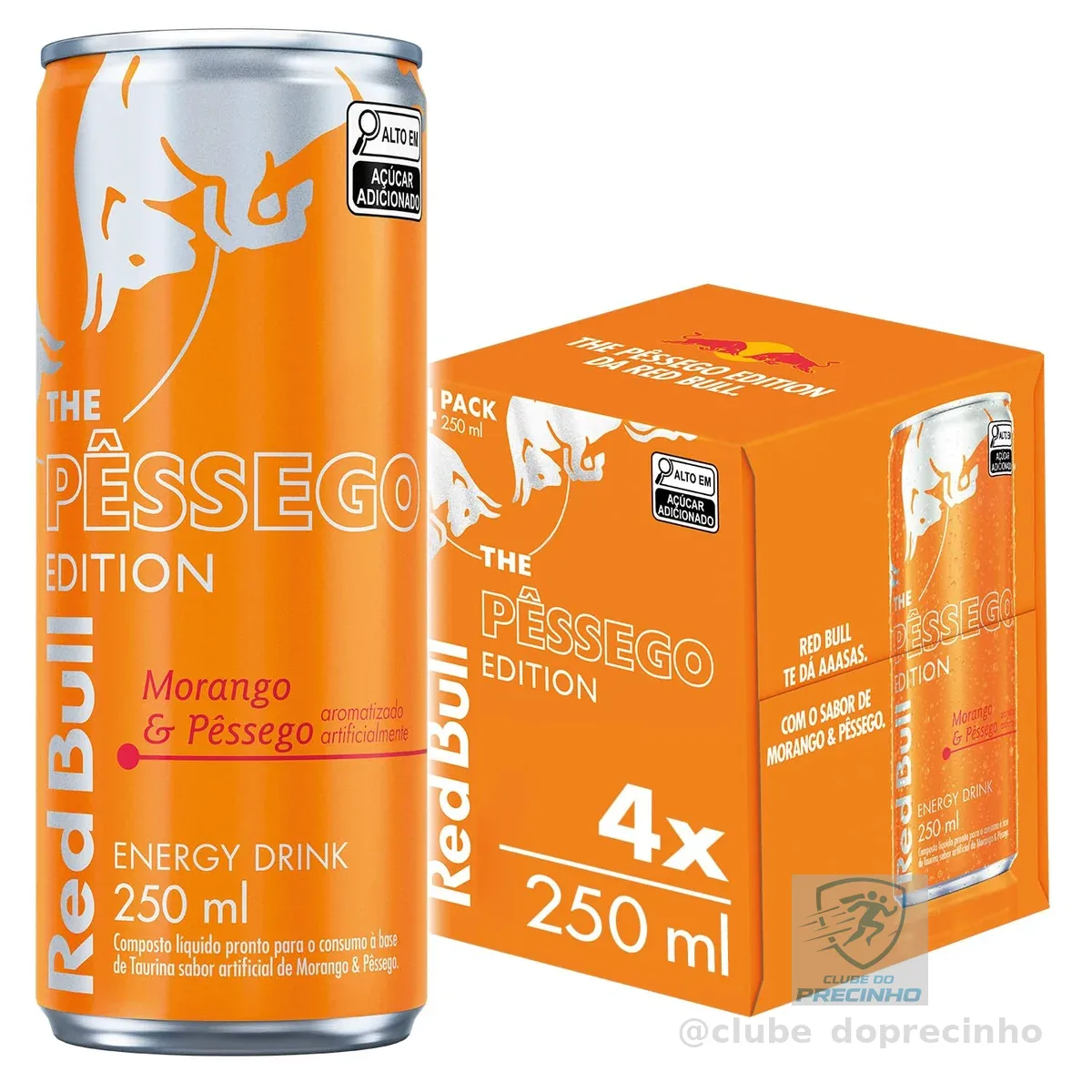 Red Bull Energético, Morango e Pêssego, 250ml, 4 latas