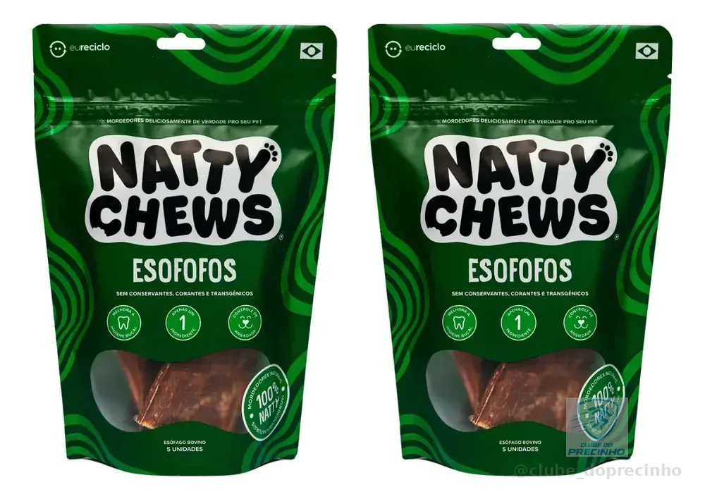 Kit Petisco E Mordedor Natural Esôfago Bovino Desidratado Para Cães Esofofos Natty Chews - 2 Embalagens - 10 Esôfagos Bovinos